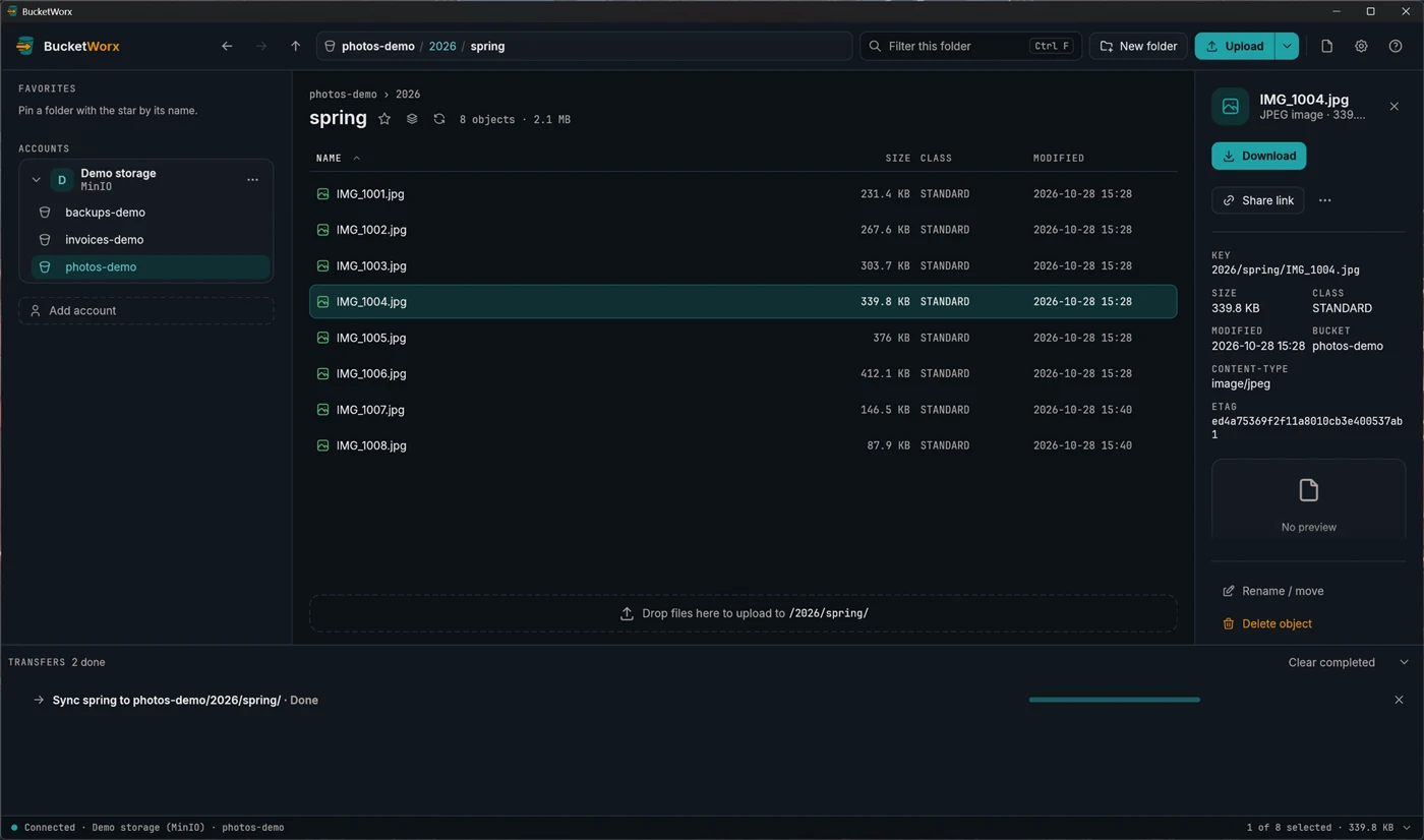 The transfers drawer after a sync, showing the sync batch as Done.